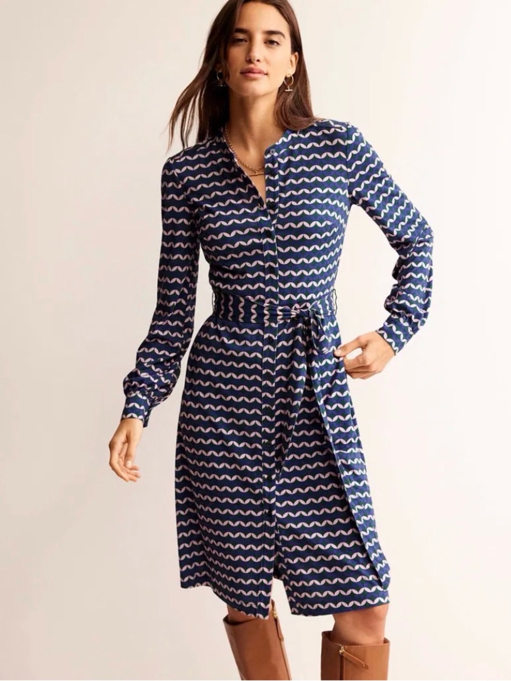 New! Boden Julia Shirt Dress Geometric Diamond Terrace Womens Size 16-18